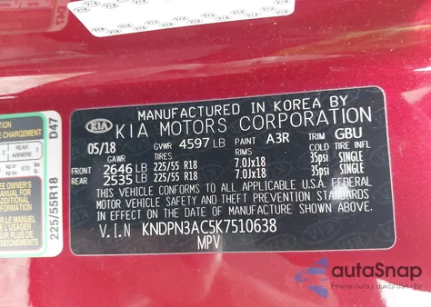 2019 Kia Sportage Ex z USA, uszkodzony, nr VIN KNDPN3AC5K7510638